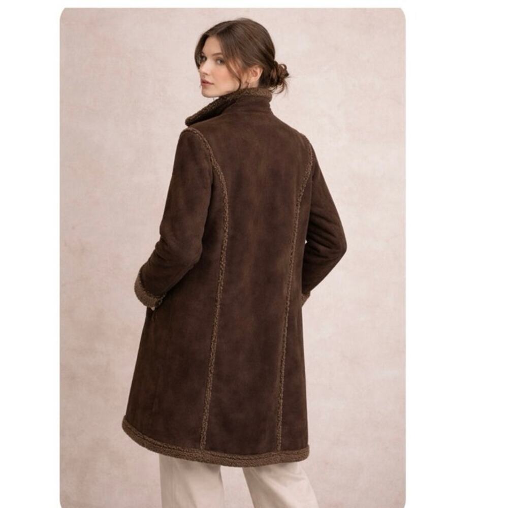 L.L. Bean Chocolate Brown Faux Suede and Shearling Coat NWOT - Picture 4 of 10